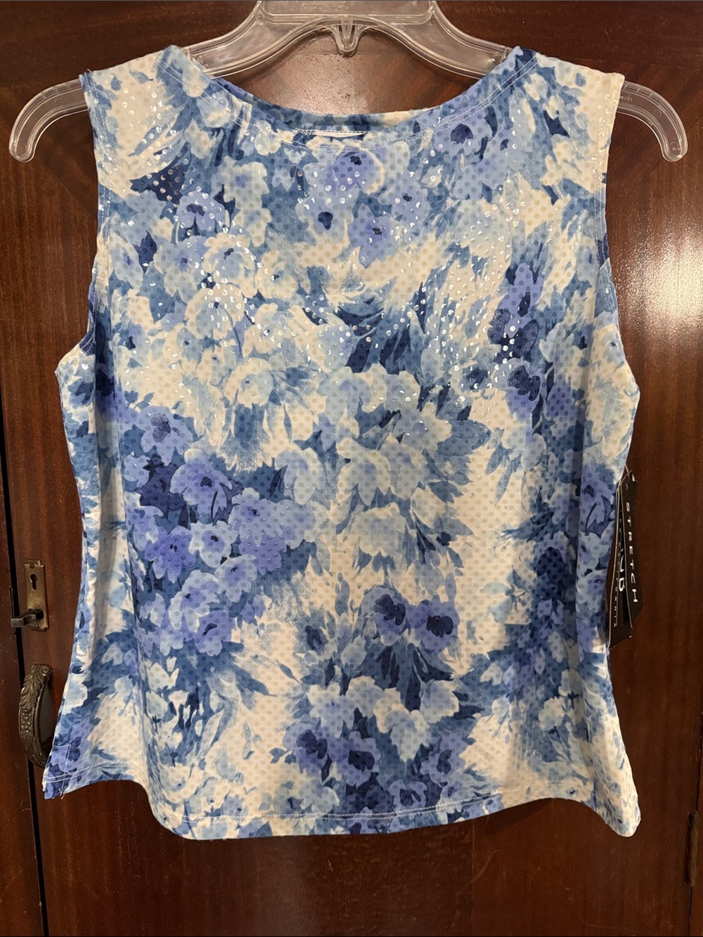 NWT Sleeveless Blue Floral Sequin Top
